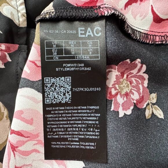 Guess Women Top Sz M Black Red Floral Print VNeck Front Waist Tie Cuffed Sleeves - Picture 7 of 9